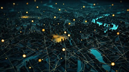 City map illustration, location and technology concept. Generative AI