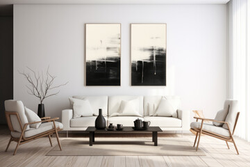 Stylish composition of living room interior in Scandinavian style.