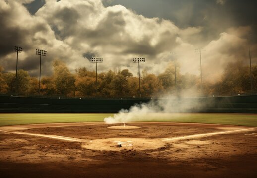 Baseball field and stadium in the background, sports and competition concept. Generative AI