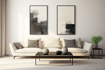 Stylish composition of living room interior in Scandinavian style.
