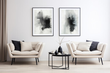 Stylish composition of living room interior in Scandinavian style.