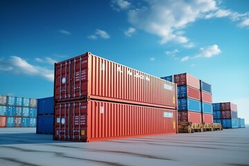 Stack of Containers Cargo Ship Import or Export in Harbor Port, Cargo Freight Shipping of Container Logistics Industry. Transport Distribution, Business Commercial Dock.