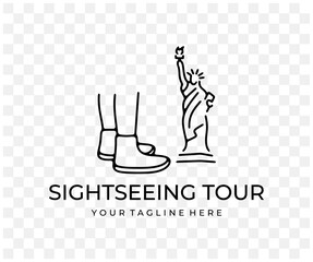Tourist attraction, statue of liberty, travel and tourism, linear graphic design. Vacation, landmark, tour tourism, architecture and sightseeing, vector design and illustration