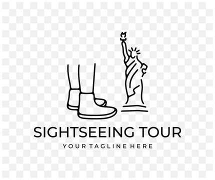 Tourist attraction, statue of liberty, travel and tourism, linear graphic design. Vacation, landmark, tour tourism, architecture and sightseeing, vector design and illustration