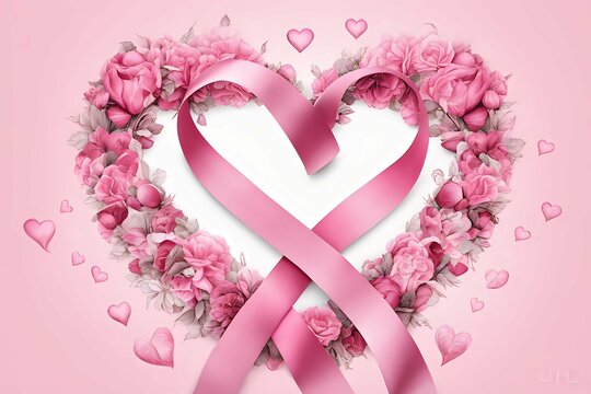 Pink ribbon heart background breast cancer ai generative image