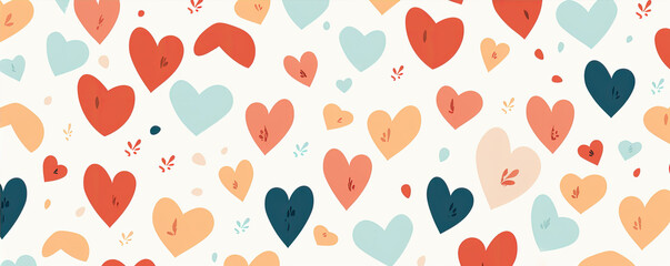 Simple hearts patterns on wide background. Minimalistic heart colored on white.