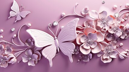 Flowers and butterflies on a pink