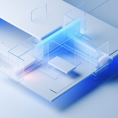 Fototapeta premium Sehr moderne Bauplanung eines neuen Gebäudes mit transparenten Architektur Applikationen in Weiß Blau, ai generativ