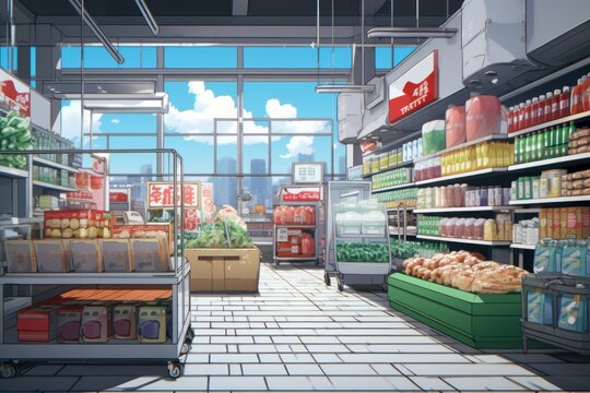 Supermarket anime visual novel game. Generate Ai
