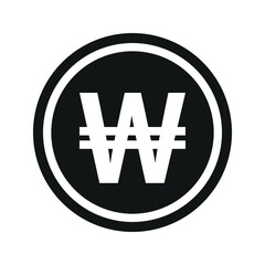 South Korean won coin symbol. black and white Flat currency icon. currency of The South Korea. Vector illustration.
