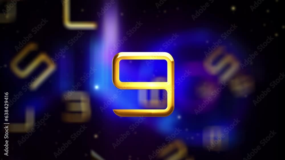 Poster abstract digital gold ten seconds countdown ilight motion cinematic title background. 4k 3d renderin