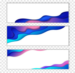 Banners. Background with blue abstract multilayered wavy pattern. Paper art style. Template design for posters, banners, flyers, booklets.