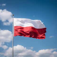 Naklejka na ściany i meble Poland flag against blue sky