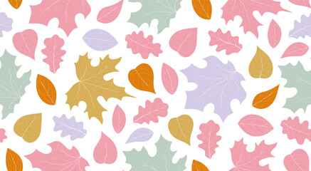 Autumn seamless pattern with leaf fall, silhouette.