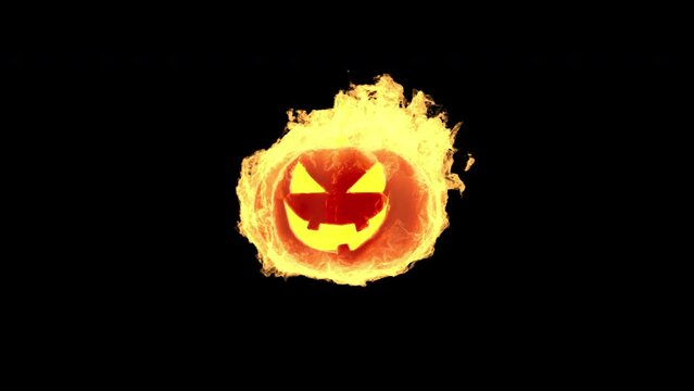 Jack-o-lantern burning pumpkin - 3d render with alpha channel.