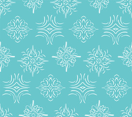 Fototapeta na wymiar Seamless oriental pattern on turquoise background, outline.