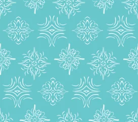 Poster Seamless oriental pattern on turquoise background, outline. © AnnaMiskas