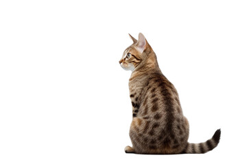 cat sitting, view from back, isolated/ transparent on white background - obrazy, fototapety, plakaty
