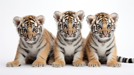 Group of cute tiger cubs on a white background - Powered by Adobe