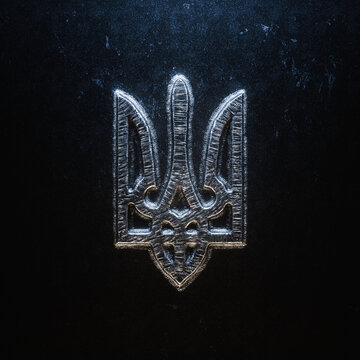 Iron Ukraine Trident Symbol of Victory in the War made from weld metal details 3d render