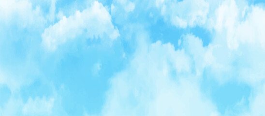 blue sky with clouds. Light sky blue shades watercolor background. Sky Nature Landscape Background. sky background with white fluffy clouds.