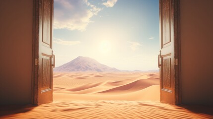 An open door revealing a breathtaking desert landscape