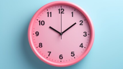 Obraz na płótnie Canvas Pastel pink wall clock on a blue background
