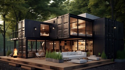 container house in nature landscape, Generative Ai