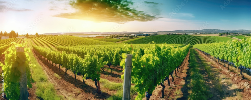 Wall mural vineyard at sunrise or sunset.