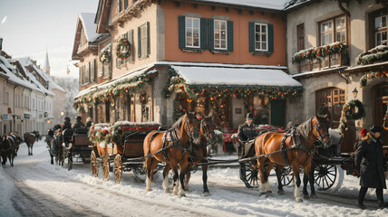 Naklejka premium Old Time Christmas Celebration with Horses