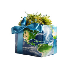 Earth Day gift box isolated on transparent background. Generative AI