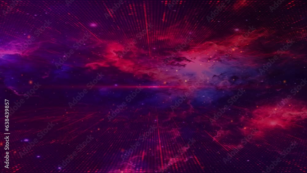 Poster flight in space with simulation of galaxies and nebulae. space flight seamless loop. flight in space
