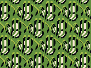 Creative seamless abstract print with fancy geometric shapes on a swamp-light green background. Original design. Abstract geometric pattern for trendy prints, fashion textiles, clothing, interior... 