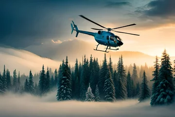 Zelfklevend Fotobehang helicopter flying over the mountains © baloch
