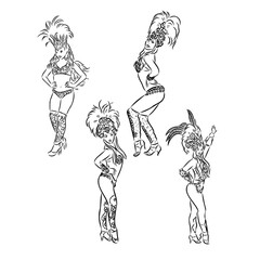 Sketch of samba dancer isolated on white background