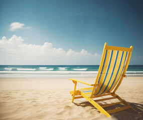 Summer vacation beach chair with copy space area. Can use for background, template, wallpaper, etc. Generative ai