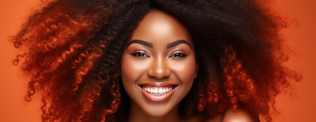 Fototapeta premium Beauty portrait of a black female model with flawless skin an beautiful hair, generative ai