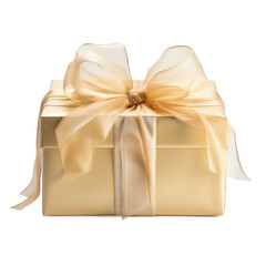 Gift box with organza isolated on transparent background. Generative AI