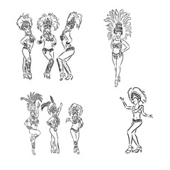 Sketch of samba dancer isolated on white background