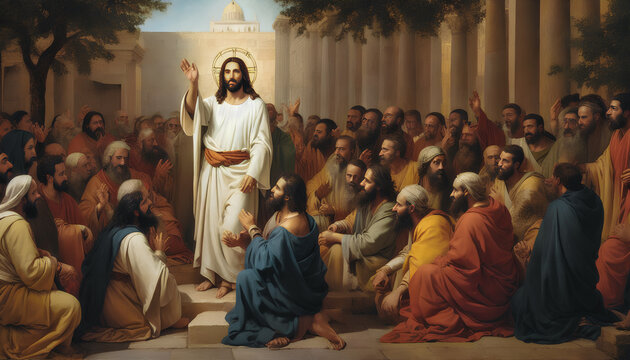 Jesus Blessing His Faithful Followers. Generative AI.