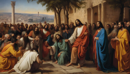 Jesus Blessing His Faithful Followers. Generative AI.