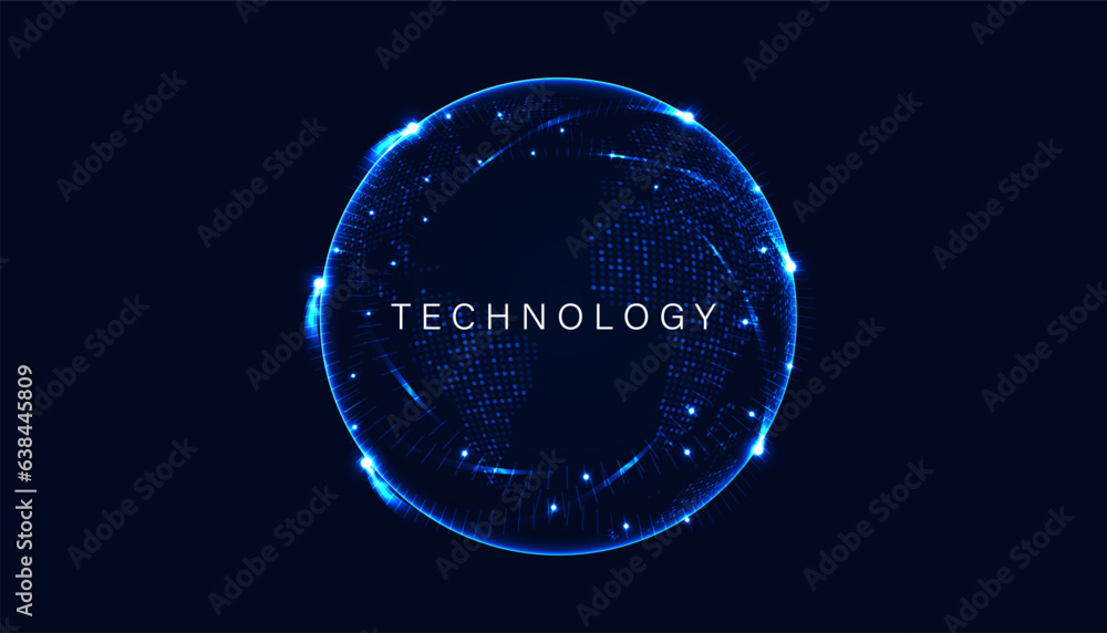 Poster abstract world on circle digital and technology background with computer systems light blue.