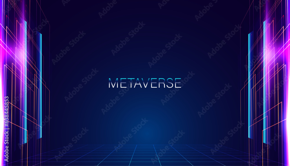 Poster abstract metaverse virtual reality concept colorful of future digital technology metaverse connected
