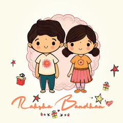 Raksha Bandhan cute little sister and brother celebration decorated.