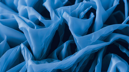 Background of Blue Fabric Ruffles - Light Organza Textile Texture