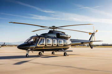 Private helicopter. Exclusive helicopter for personal use parked at the airport