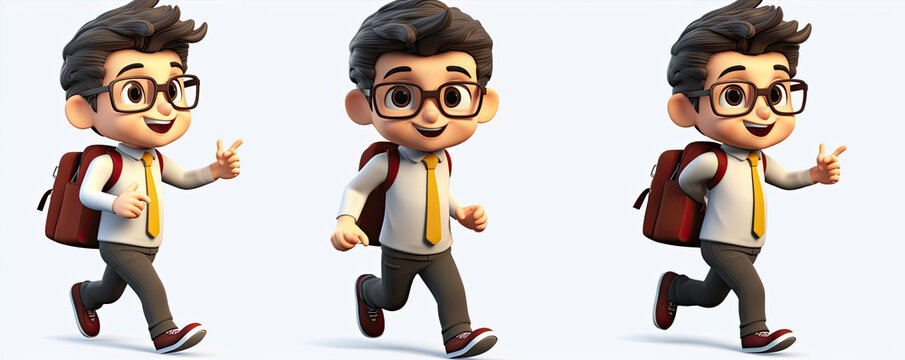 Happy boy with chool bag 3d illustrative on white background.  back to school concept. cartoon style