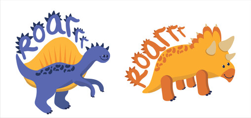 Dinosaur Vector. Cute dinosaur vectors, roar, pattern. Tshirt design