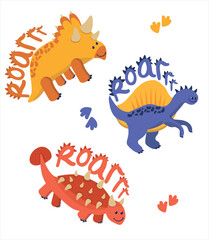 Dinosaur Vector. Cute dinosaur vectors, roar, pattern. Tshirt design