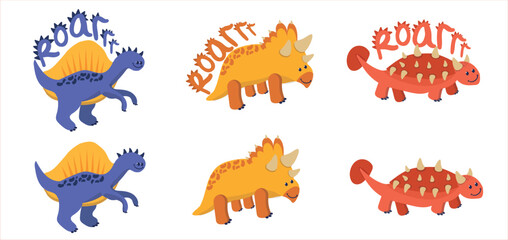 Fototapeta premium Dinosaur Vector. Cute dinosaur vectors, roar, pattern. Tshirt design